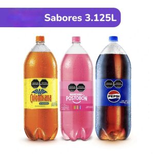 Gaseosa Postobon 3.125 L x6und en sabores  variados COLOMBIANA – MANZANA – PEPSI